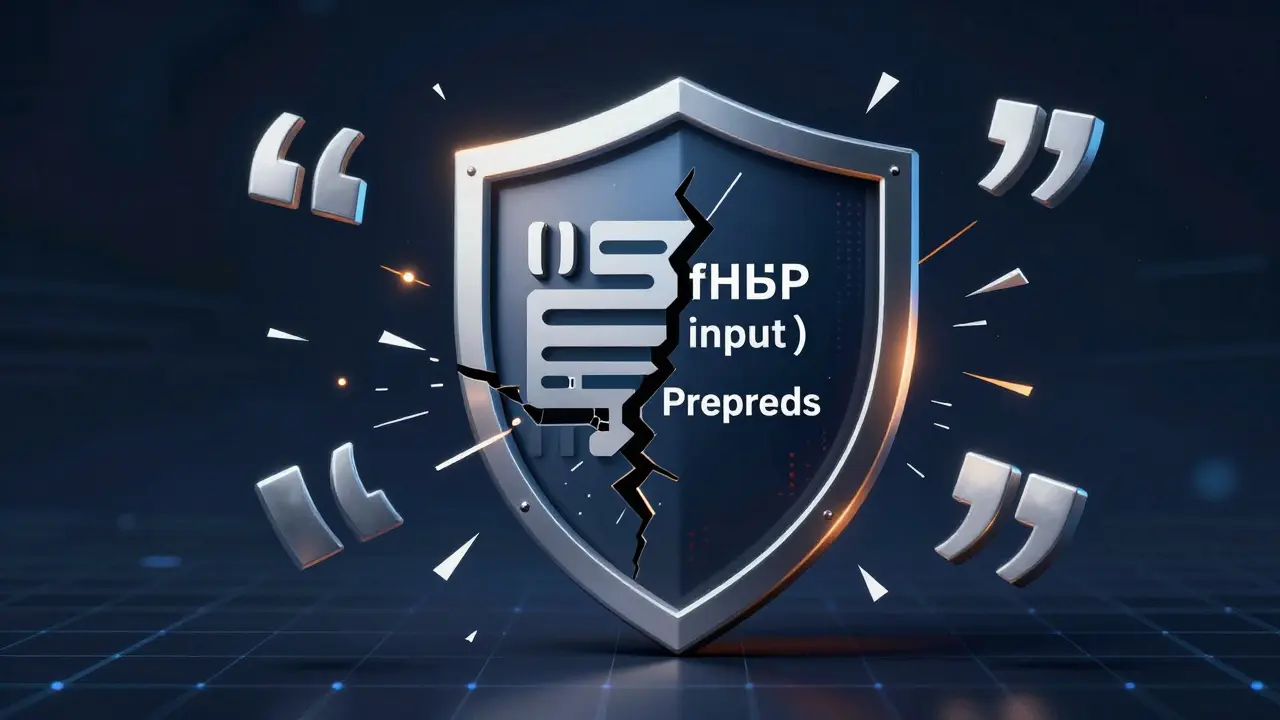 Shield made of secure PHP code protecting a server from unfiltered input attacks, cyberpunk style