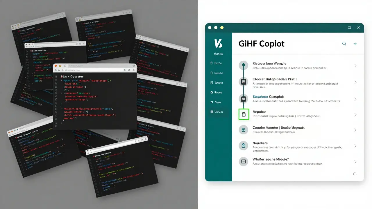 Contrast between chaotic coding and streamlined workflow with AI tools and debugging.
