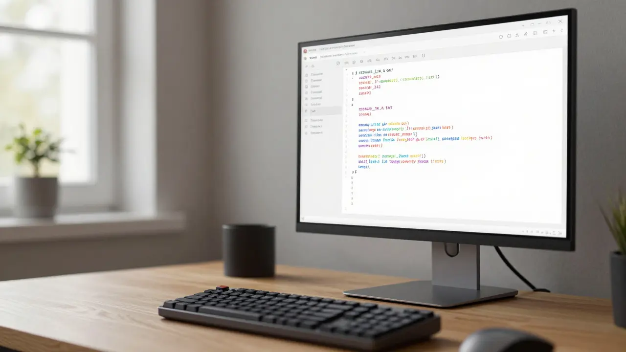 A clean coding environment showing self-documenting code on a professional monitor.
