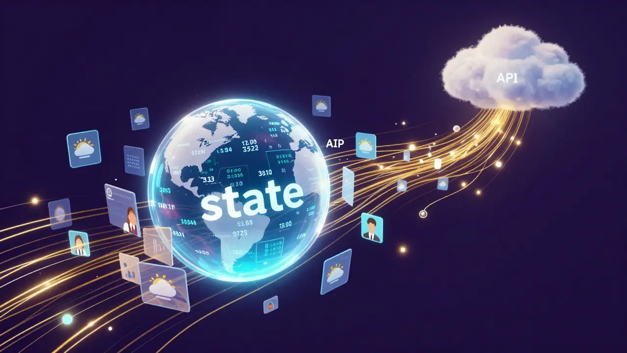 Abstract representation of a web application fetching live data from an API