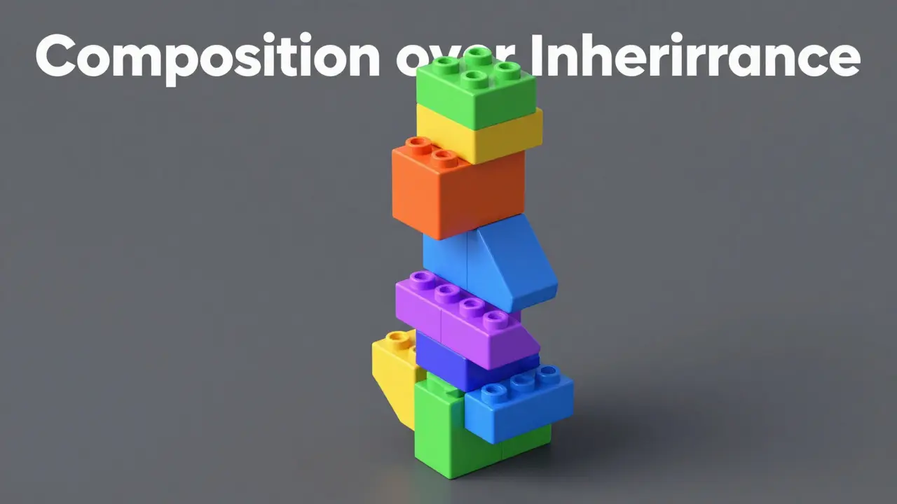 Modular colorful blocks interlocking to represent software composition over inheritance.
