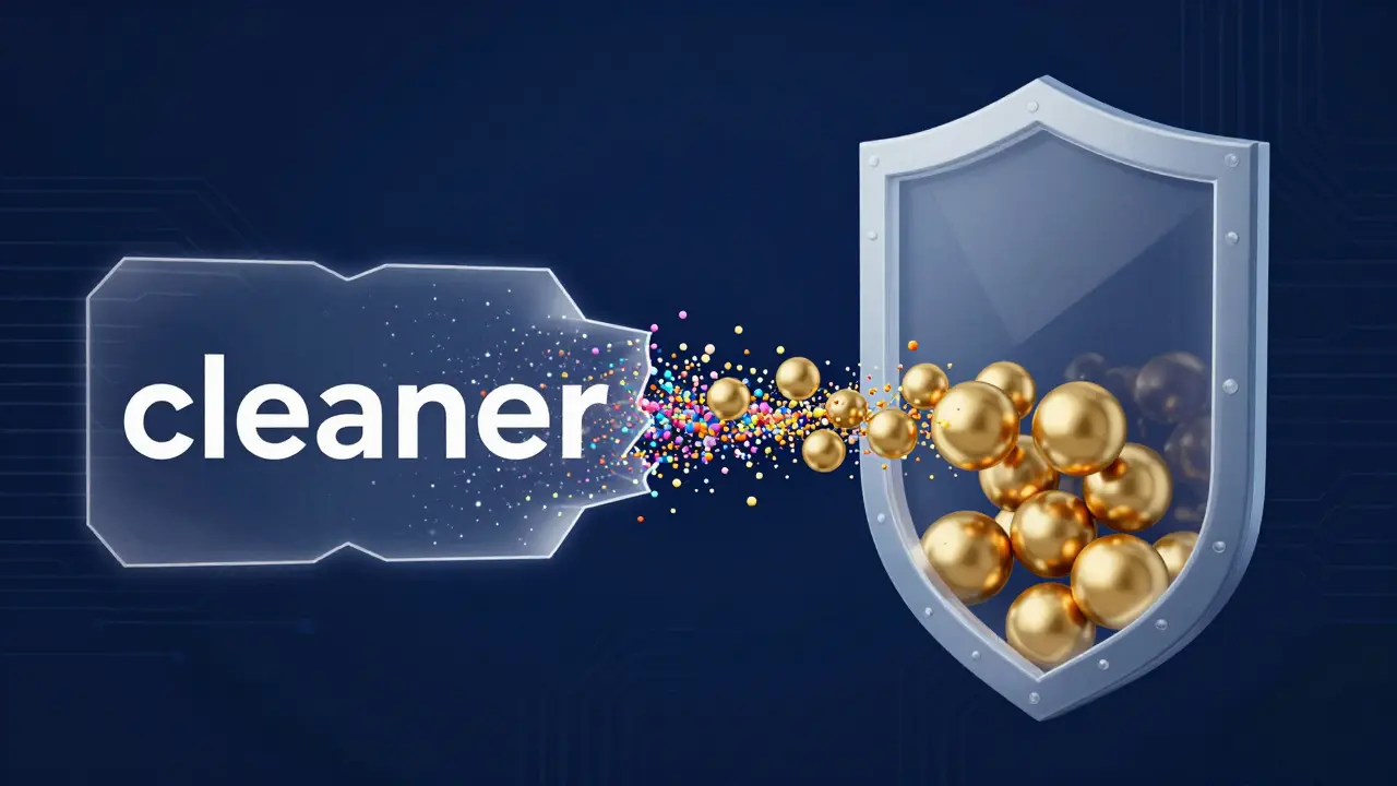Abstract visualization of raw data being cleaned and secured by ethical AI filters.