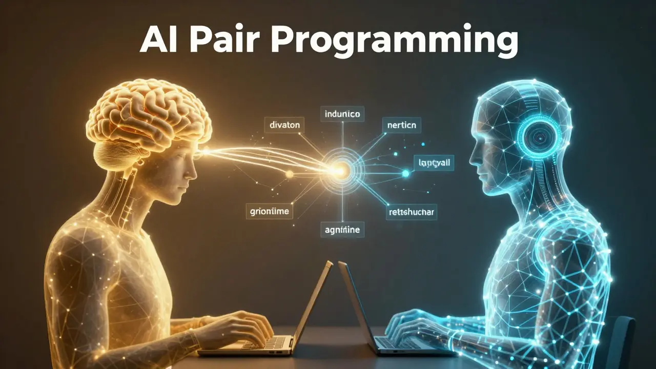 Human brain connecting with AI assistant via light streams