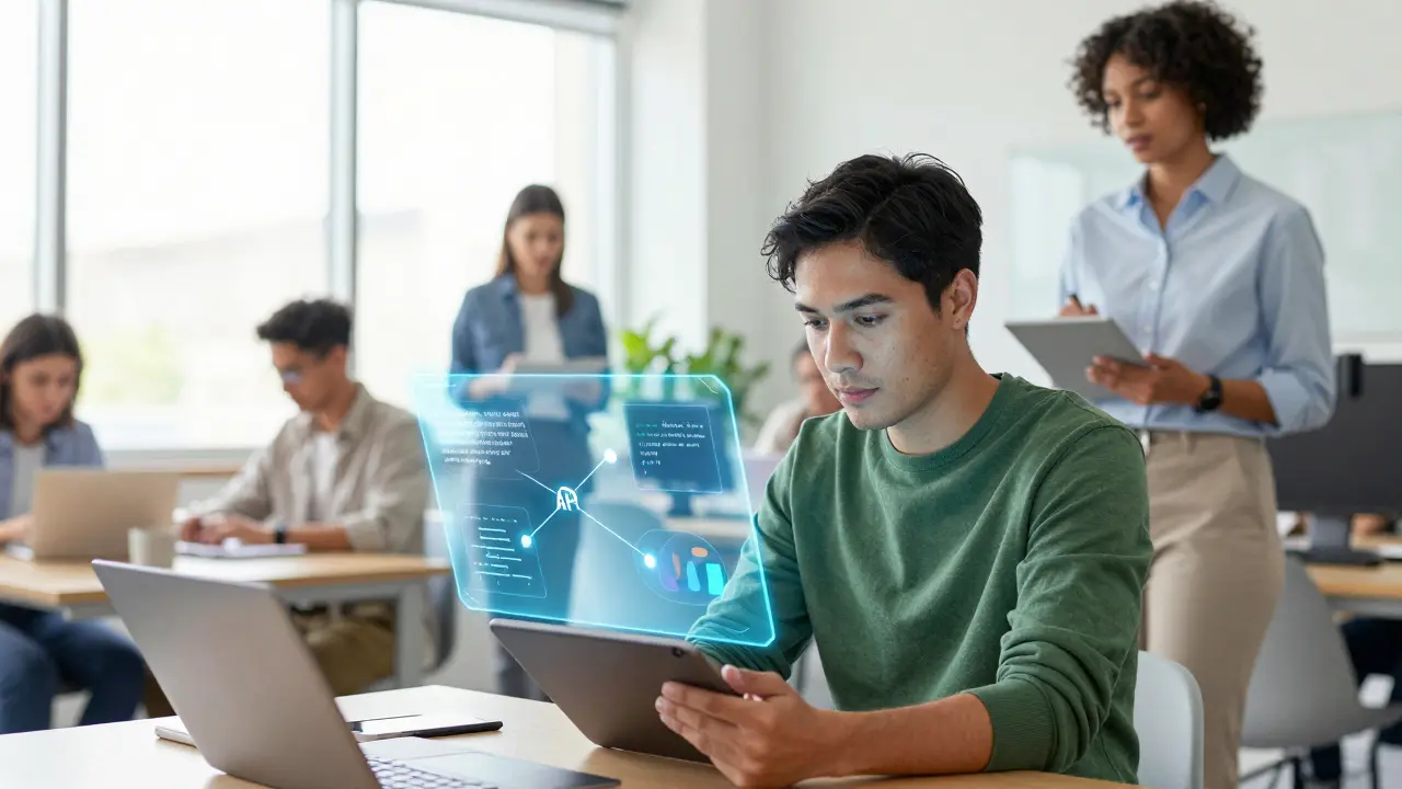 Professionals collaborating with holographic tech interfaces
