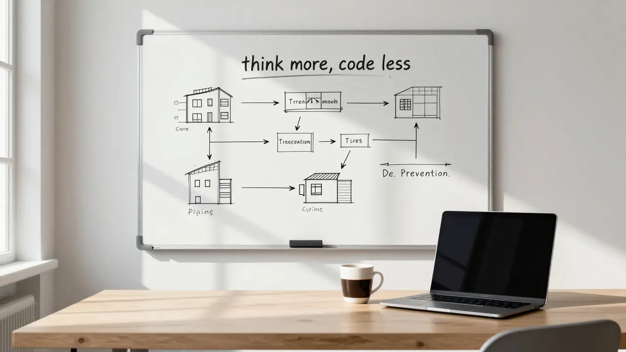 Whiteboard with architecture sketches and clean workspace