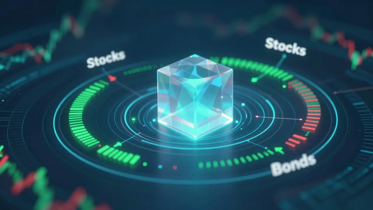 Abstract graphic showing AI automatically rebalancing investment portfolios