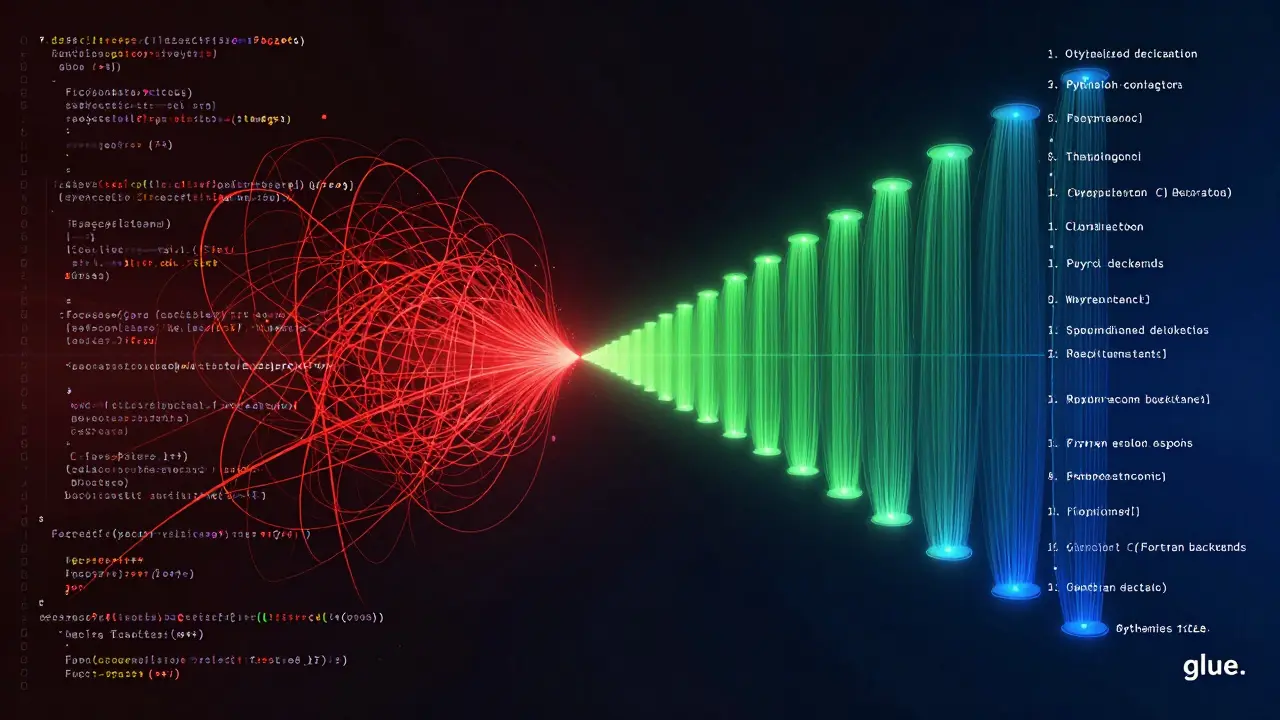 Conceptual art showing Python bridging simple code and fast execution