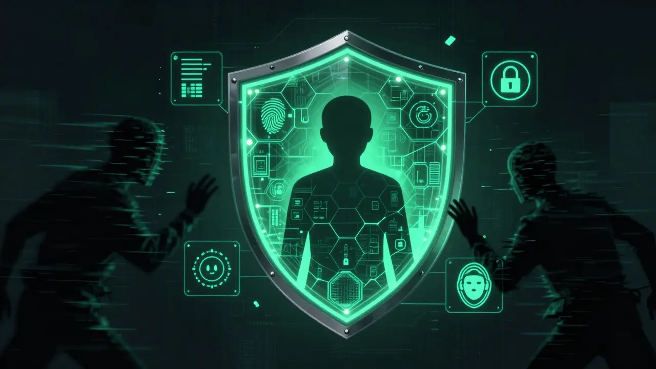 Digital shield protecting user data from cyber threats via biometrics