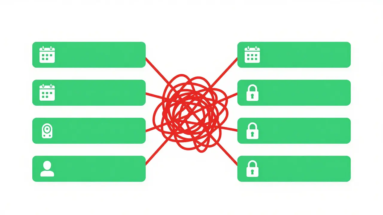 Spaghetti code transforming into organized modular blocks