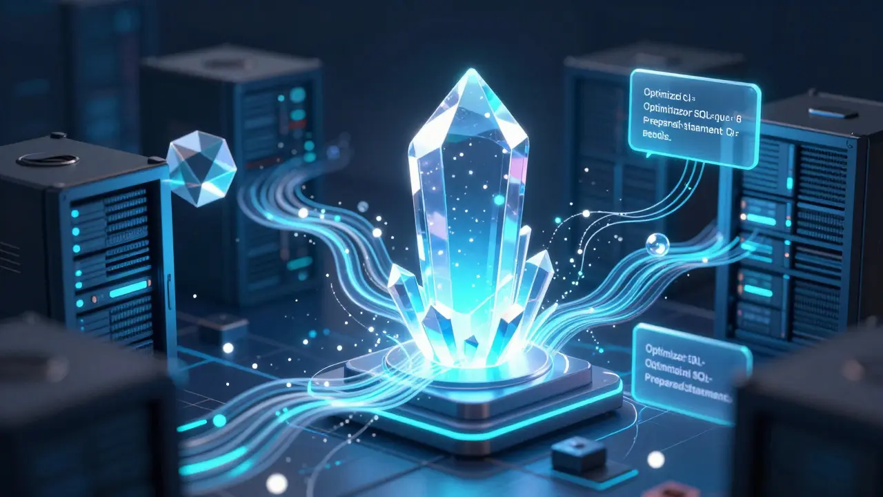 Abstract 3D visualization of fast database caching and data flow