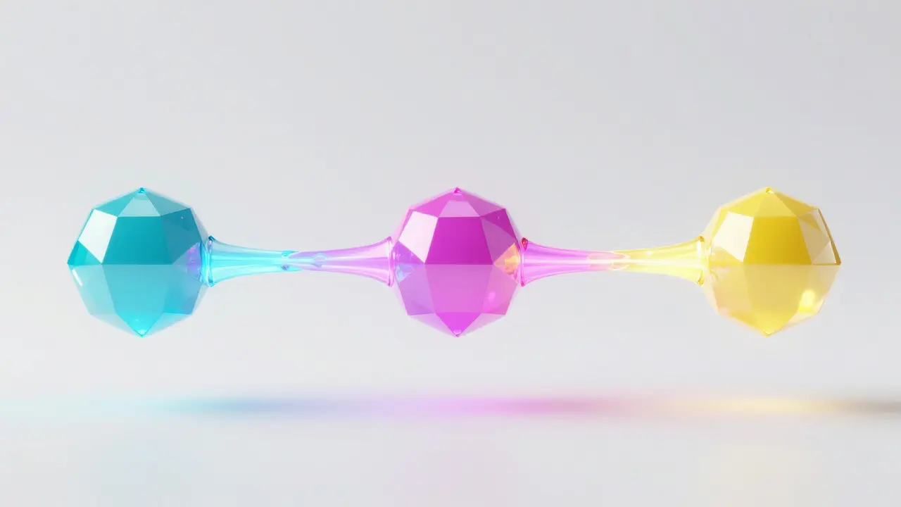 Interconnected glowing nodes illustrating AI context chaining workflow